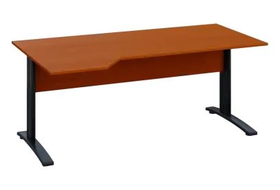 EZK 28 - 184 stůl kancelářský, rohový, levý, kovová podnož černá, deska 25 mm, široký 1800 mm, třešeň šumavská